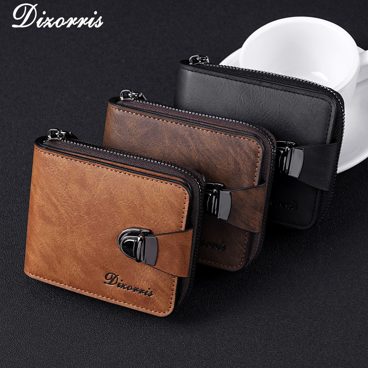 Cross-border Men's Wallet Short Zipper Wallet Large Capacity Multiple Card Slots Small Business Vintage Coin Purse
