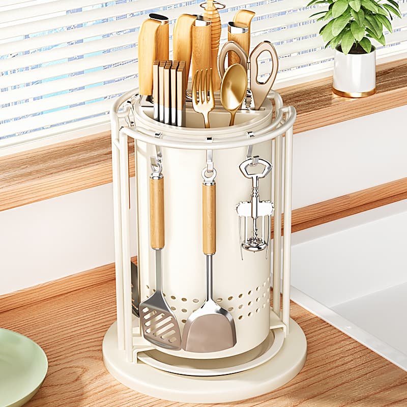 Kitchen Rotating Knife Rack Storage Organizer, Multi-Functional Holder for Spatulas, Chopsticks, and Knives, All-in-One Home Essential