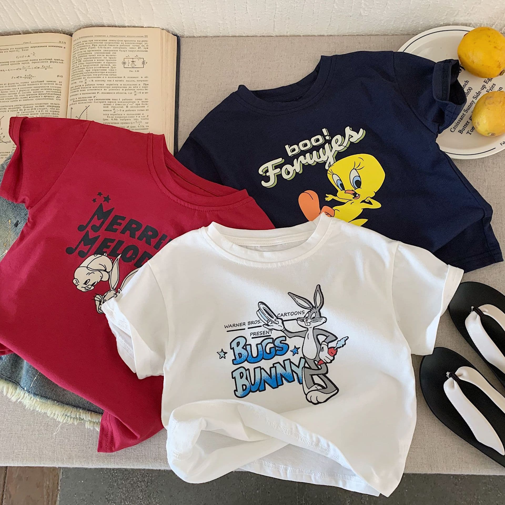 Children's T-Shirt 2026 Bugatang Summer New Product Japanese Cartoon Short-Sleeved T-Shirt for Boys and Girls Loose Round Neck T-Shirt for Babies