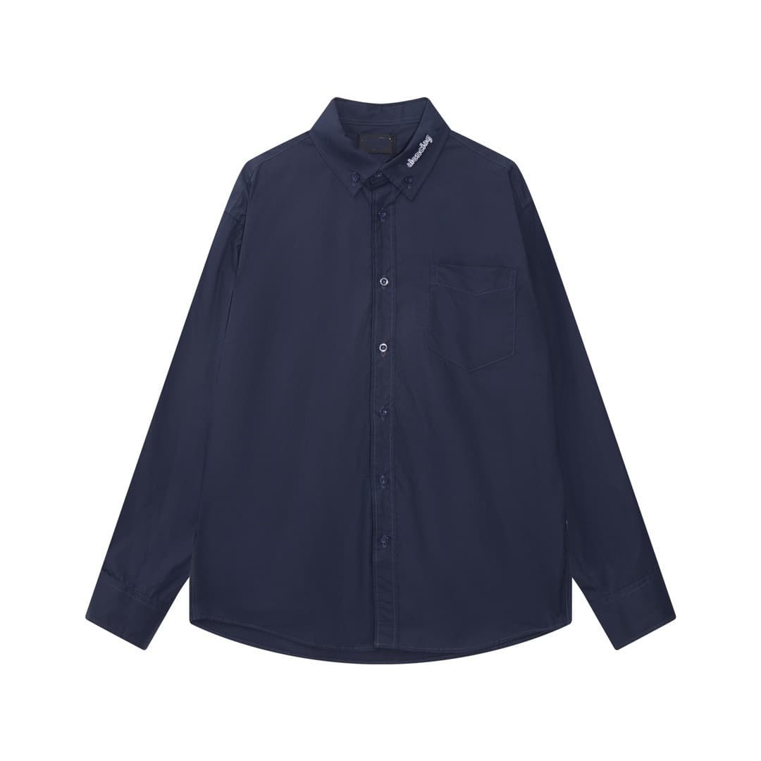 Paris B Family Collar Letter Embroidery Shirt New Collection Solid Color Simple Casual Versatile Men's and Women's Long Sleeve T-Shirt