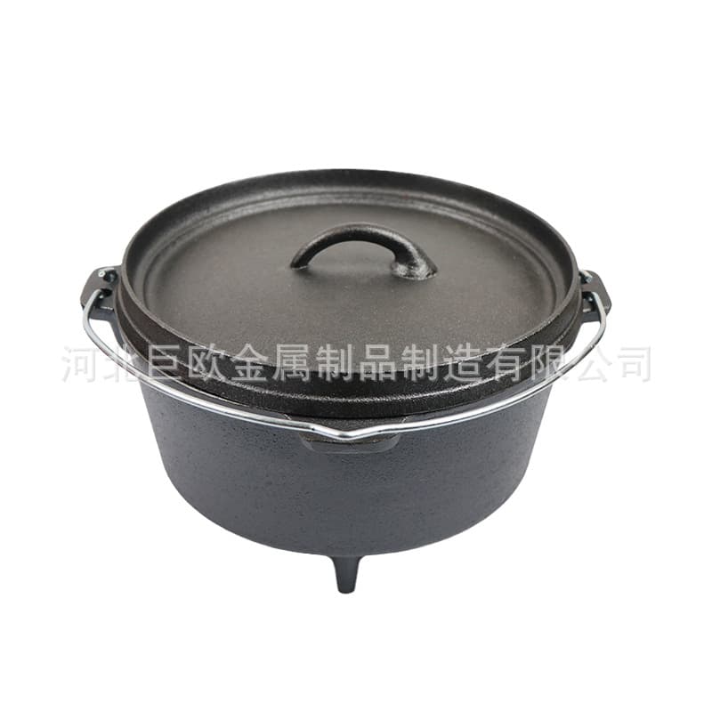 Cast Iron Large Thick Dutch Oven Camping Hanging Pot BBQ Grill Pot Soup Pot Meat Stew Pot Outdoor Cookware