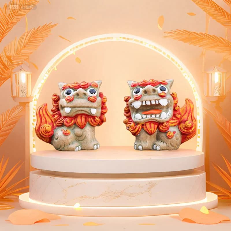 Creative Folk Art Small Lion Resin Crafts Living Room Home Decorations Pair of Lions Display Ornaments Market Gifts