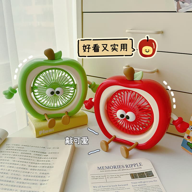 Creative Apple-Shaped Desktop Fan Phone Stand 3-Speed Adjustable Mini Fan USB Fan Table Electric Fan