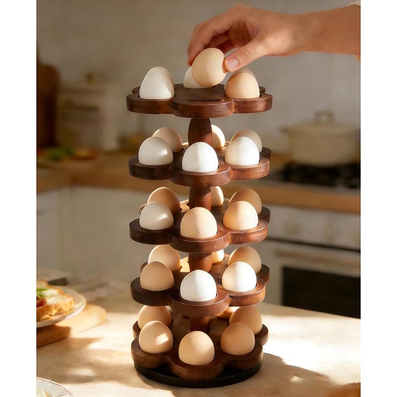 Wooden Rotating Egg Rack Kitchen Multi-Layer Egg Storage Rack Flower Tray Egg Storage Display Stand