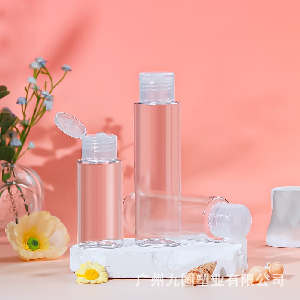 Cosmetic makeup remover packaging bottle 60/80/100/120ml flat shoulder squeeze toner bottle pet flip cap bottle