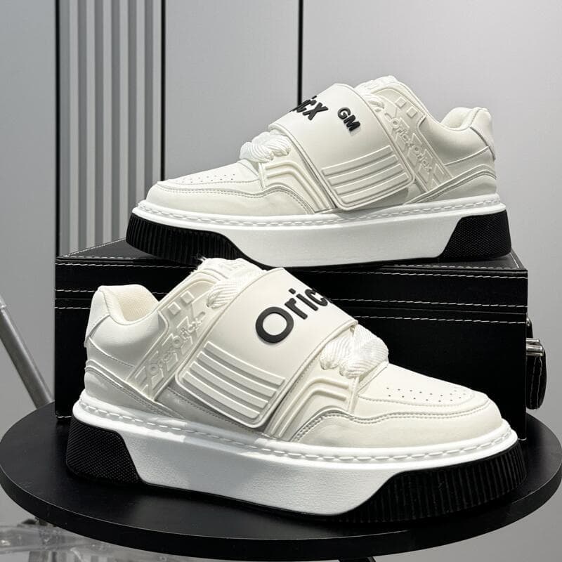 Four Seasons New Trendy Niche Sneakers for Teenagers Thick-Soled Casual Bread Shoes for Students Velcro Low-Top White Shoes