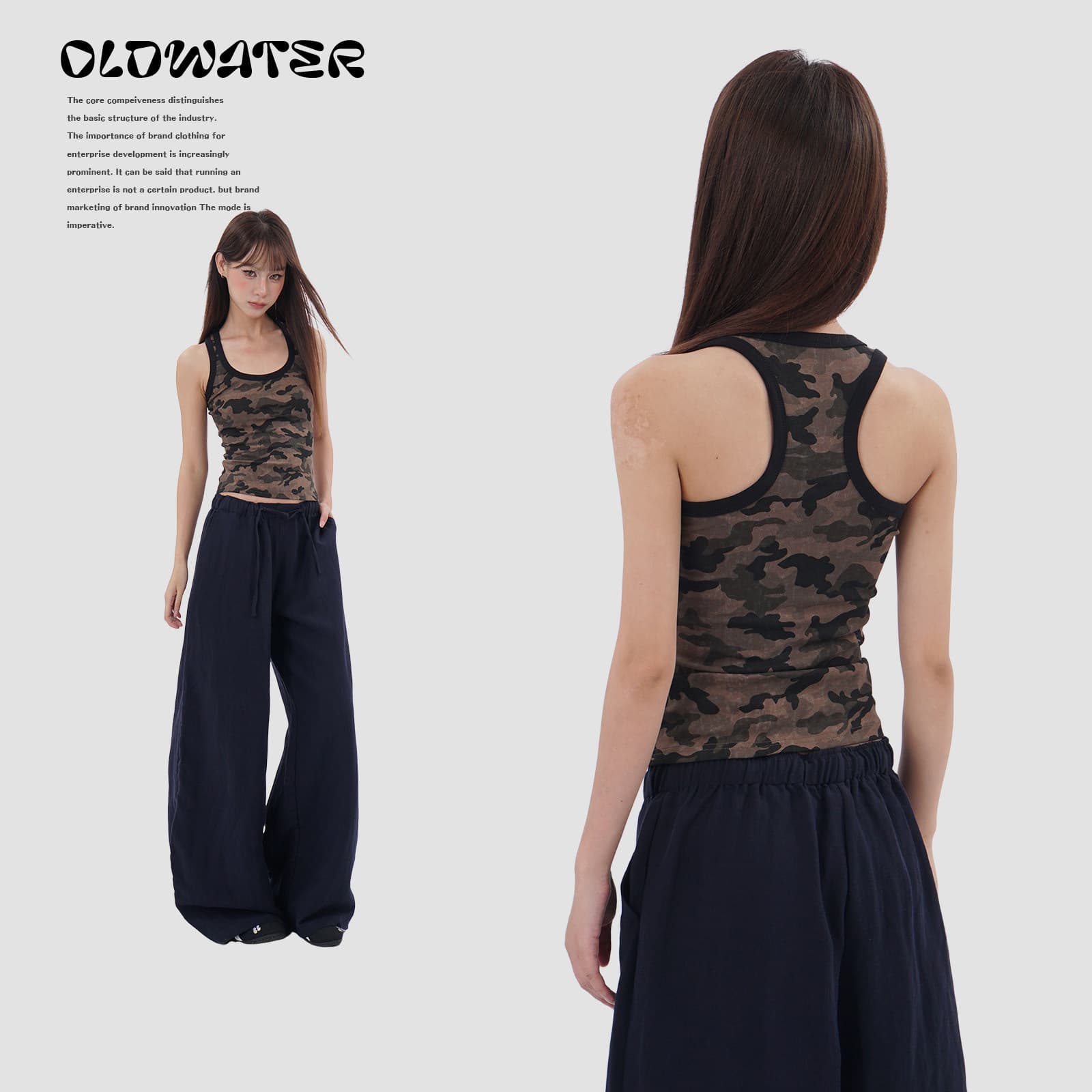 American Style Camo U-Neck Racerback Tank Top for Women, Summer Ultra-Short Fitted Design Top