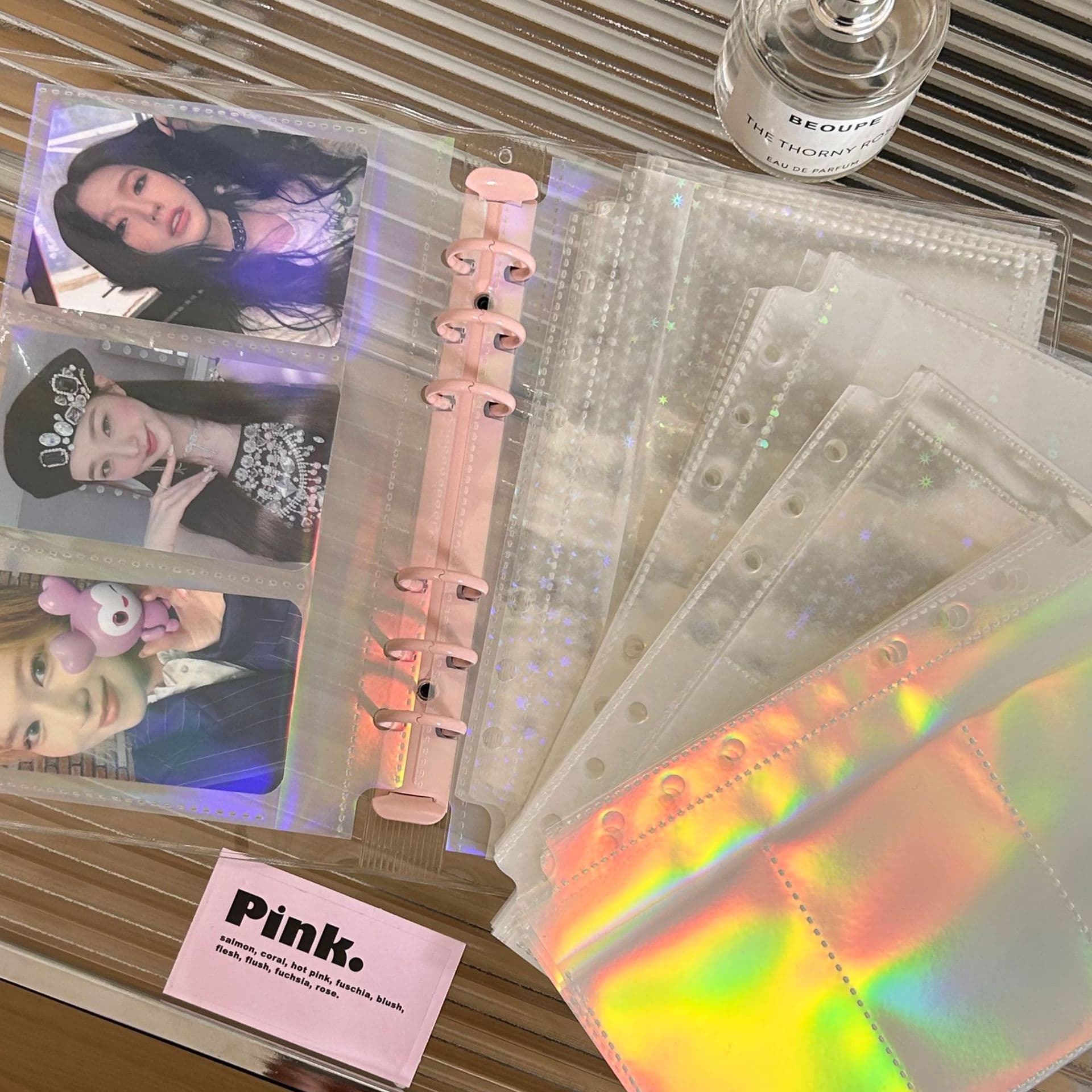 Holographic 6-ring loose-leaf photo pocket pages for A6 albums, 3/6-inch idol card storage collections