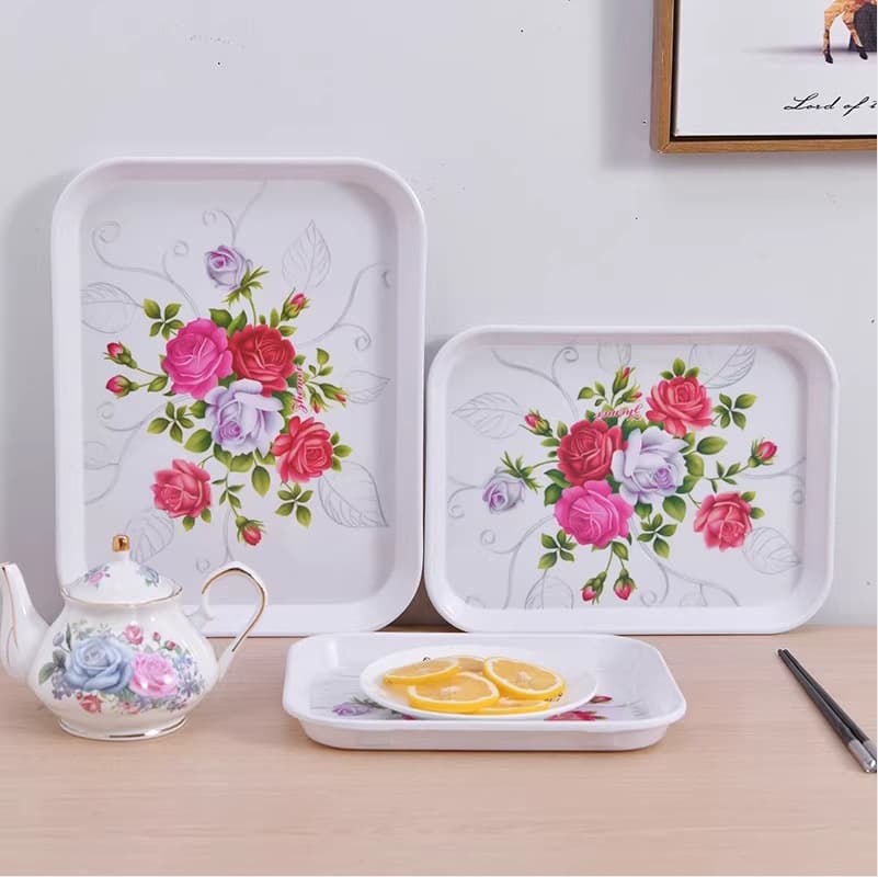 Melamine Tray Household Rectangular Tea Tray Fruit Plate Imitation Porcelain Dinner Plate Patterned Creative Coffee Table Storage Plate