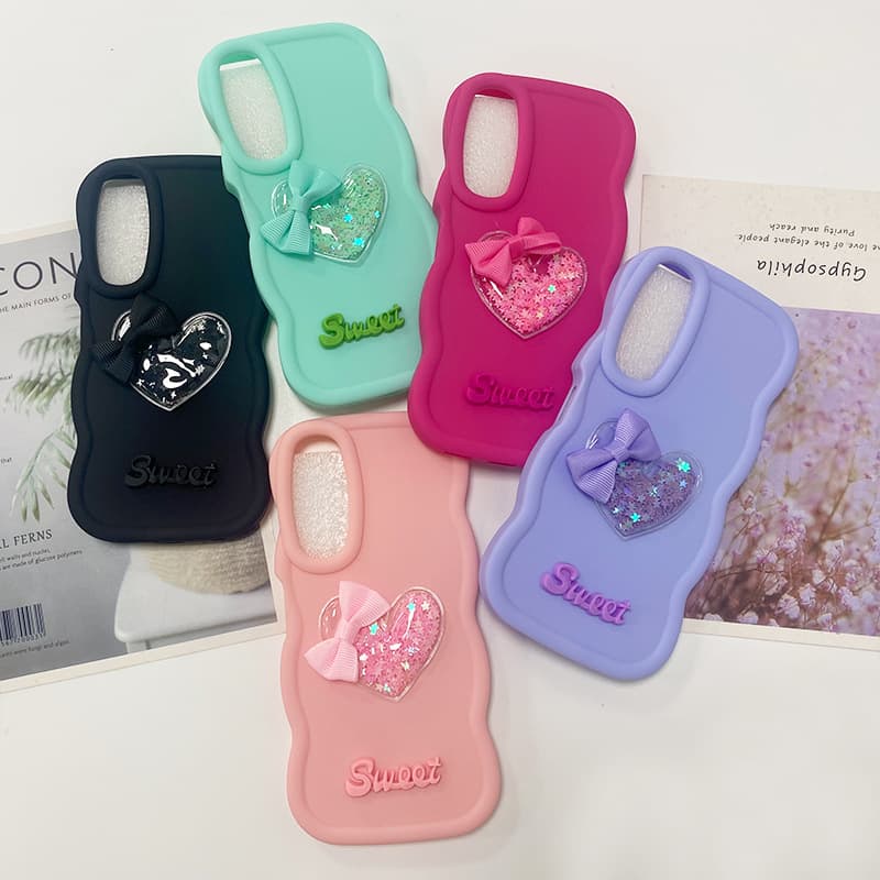 3D Love Sand Flow iPhone 17 Case, Diamond Sand Wave Macaron, Compatible with Apple 16, English Soft Case
