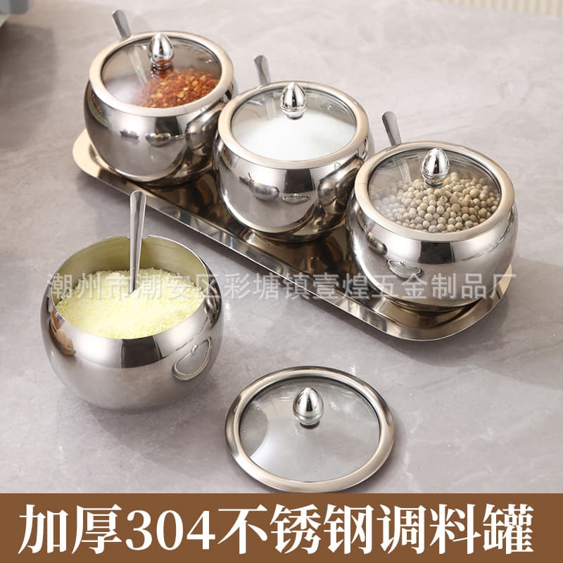 304 Stainless Steel Spice Container Home Kitchen Spice Jar Set with Lid Light Luxury Seasoning Box Seasoning Bottle Seasoning