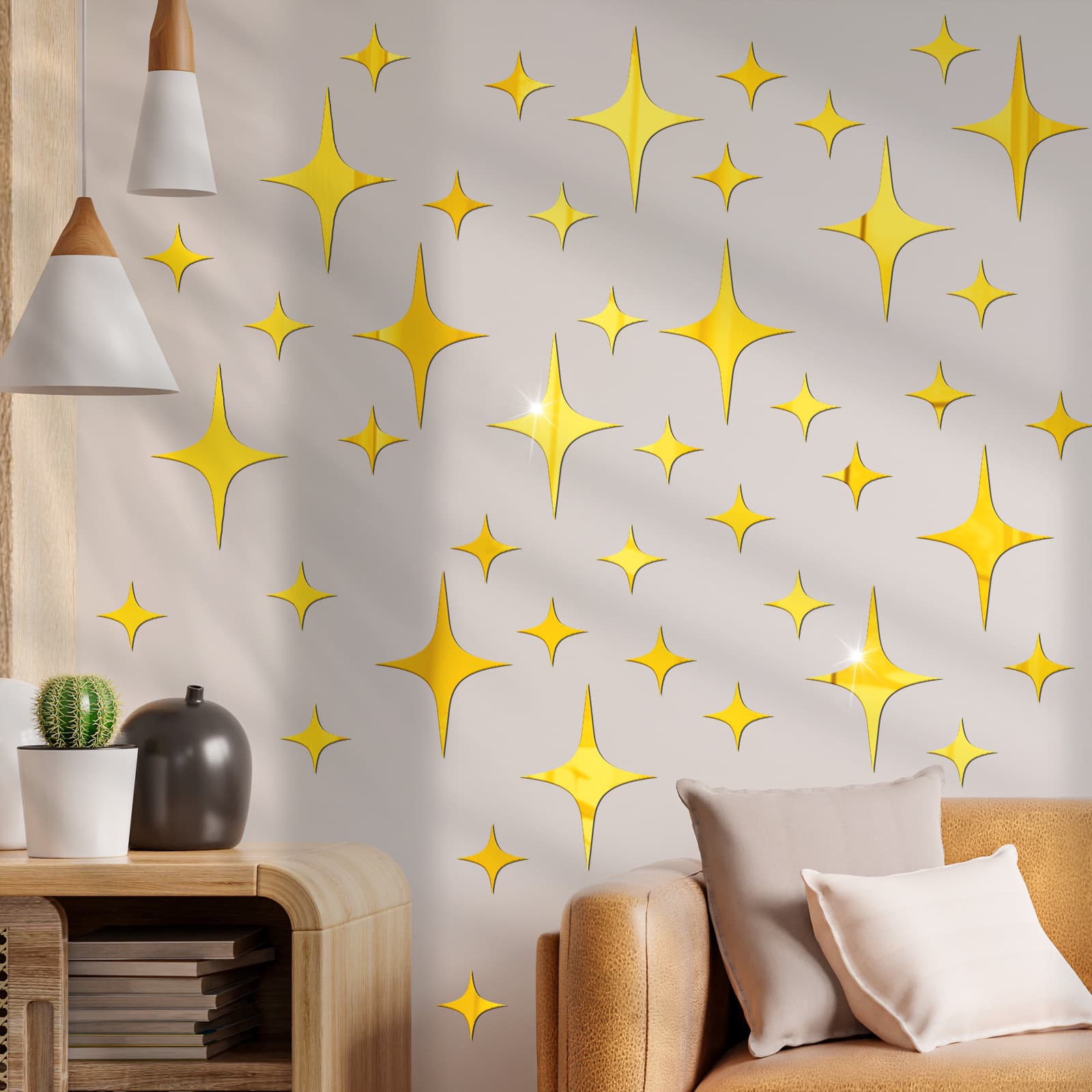 Four-cornered star acrylic mirror wall sticker, simple and versatile, suitable for multiple scenes, self-adhesive background wall decorative mirror sticker