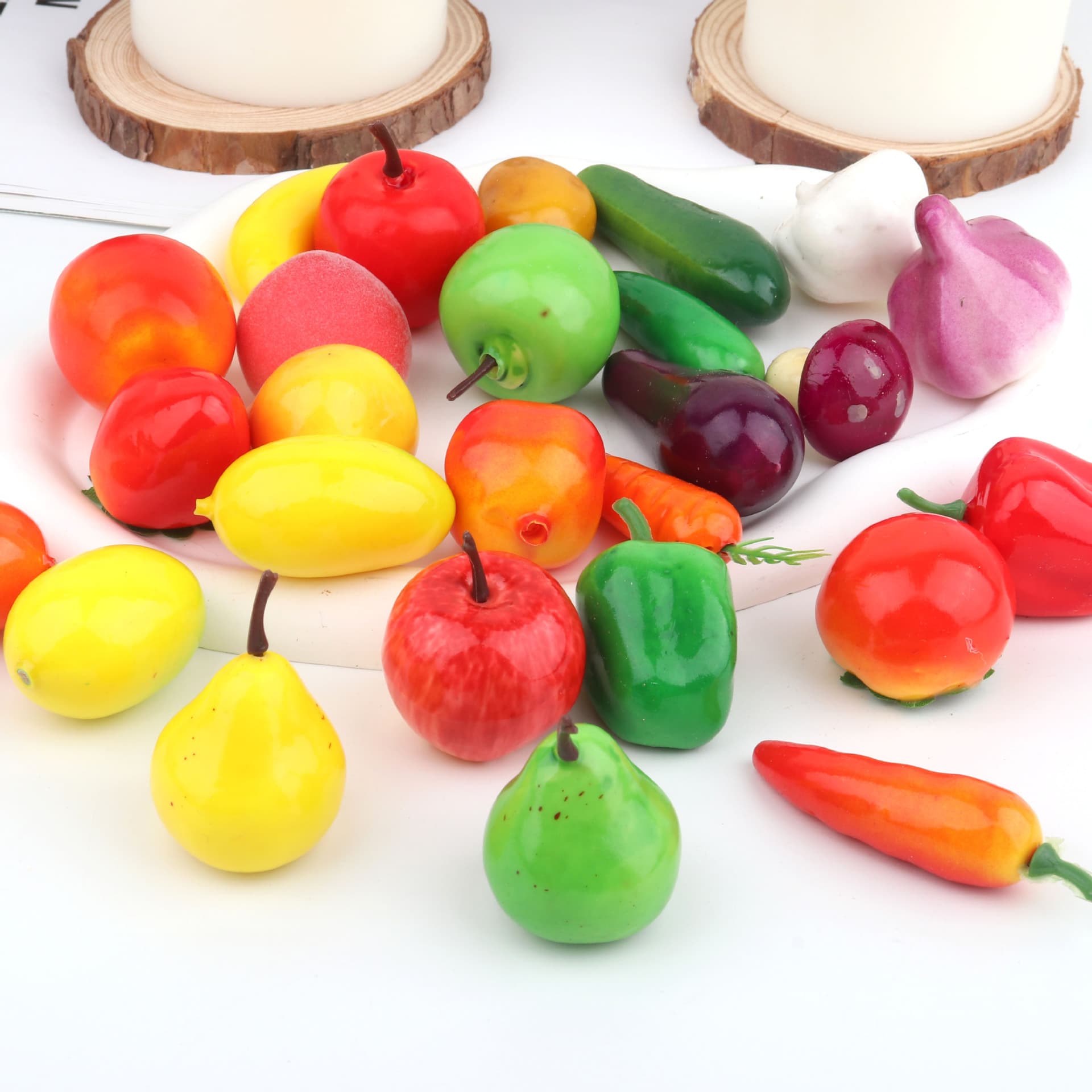 Simulated mini fruit photography props, fake vegetables, red apples, oranges, lemons, simulated small fruit decorative ornaments