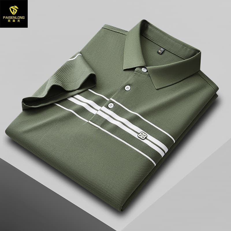 New Jacquard Stripe Polo Shirt for Men Premium Business Short Sleeve Summer High-End Polo Shirt Men T-Shirt Cross-Border