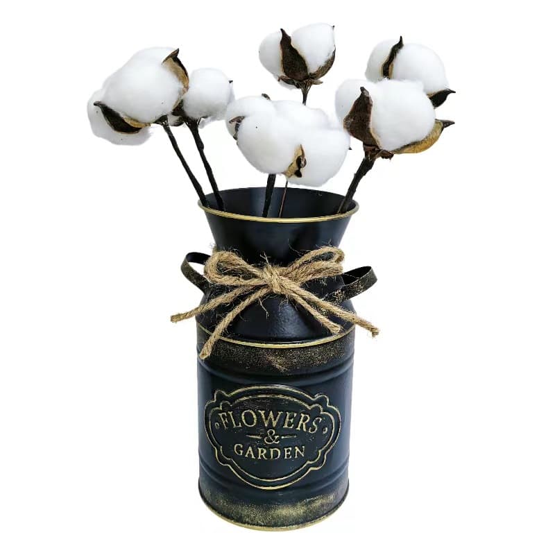 Iron Art Flower Vase Desktop Decoration Tin Vase Milk Jug Vase Retro Hemp Rope Print Dried Flower Vase