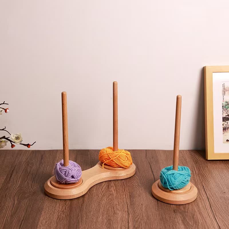 Wooden Yarn Spool Holder Hand Knitting Yarn Dispenser Home Solid Wood Crochet Yarn Stand Rotating Tool Yarn Rack