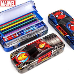 Marvel Car Pencil Case Tin Box for Elementary Students, Three-Layer Kids Pencil Box for Boys, Multifunctional Large Capacity