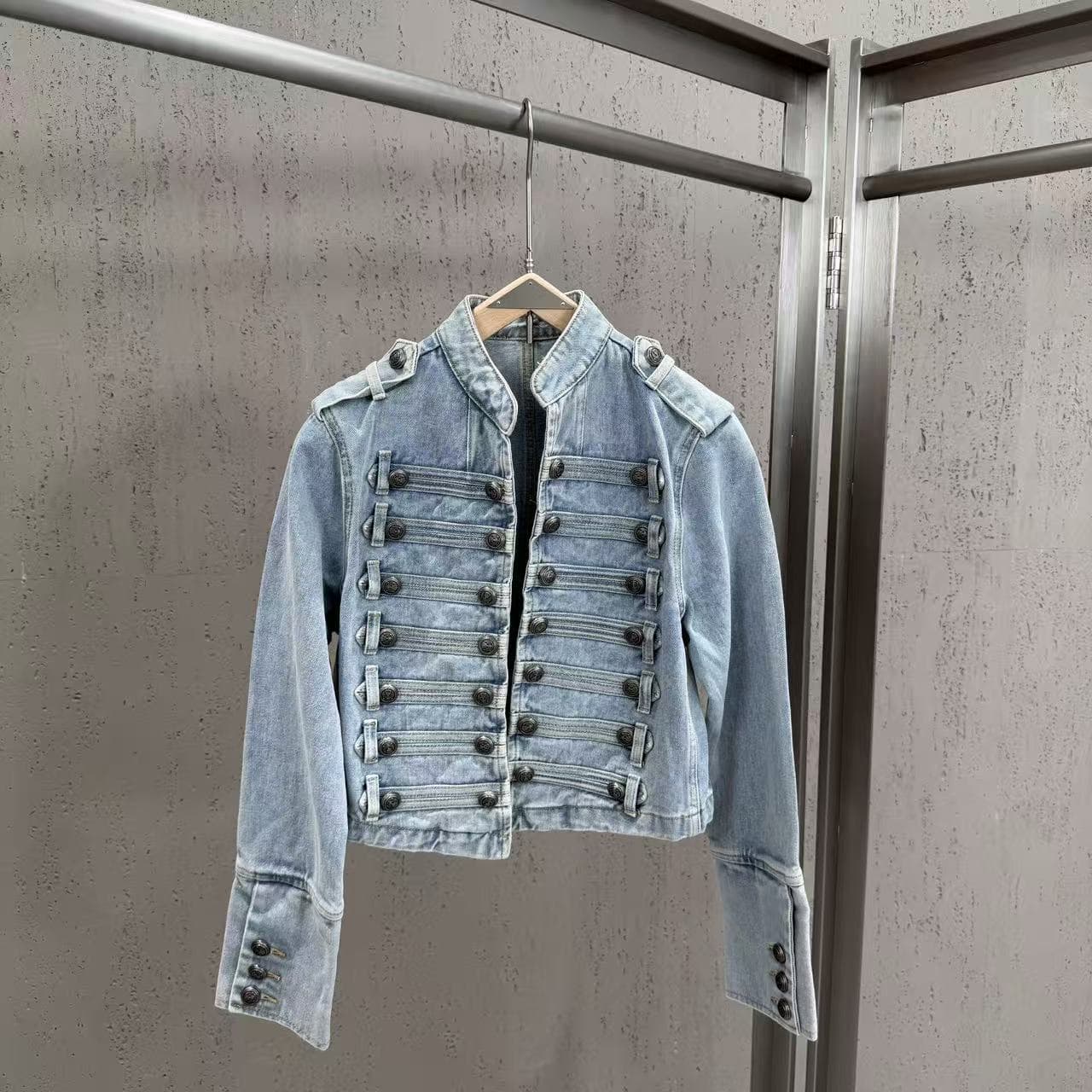 Cross-border 2026 Fall New Arrival Small Stand Collar Long Sleeve Double-Breasted Retro Style Ins Denim Jacket