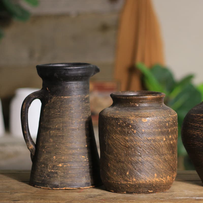 Rustic Large Caliber Zen Style Ceramic Flower Vase Handmade Hydroponic Dry Flower Decorative Piece Traditional Chinese Aesthetic