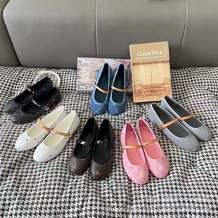 Donkey 2025 Spring/Autumn Ballet Flats Women Denim Round Toe Metal Buckle One-Strap Mary Jane Shoes