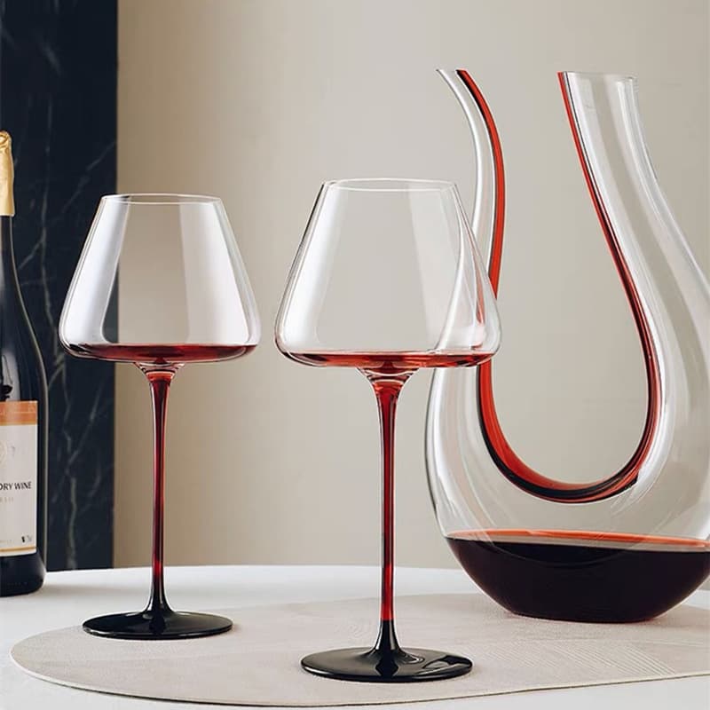 Premium Luxury Red Wine Glass Goblet Stemware Wine Glass Red Base Black Bottom Wine Glass Set Home Barware