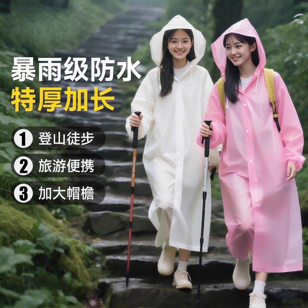 Thickened EVA Raincoat Non-Disposable Heavy-Duty Waterproof Outdoor Raincoat Adult One-Piece Long Full-Body Raincoat for Hiking