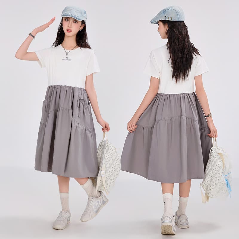 New Summer Dress for Teen Girls Short-Sleeve Princess Dress Youth Plus Size Children's Clothing
