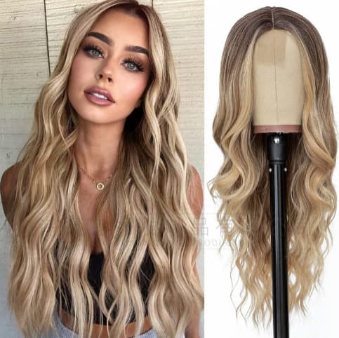Wigs for European and American Ladies, Front Lace Wigs, Medium Parted Small Lace Highlights, Long Curly Hair, Chemical Fiber Headgear, Export Wigs