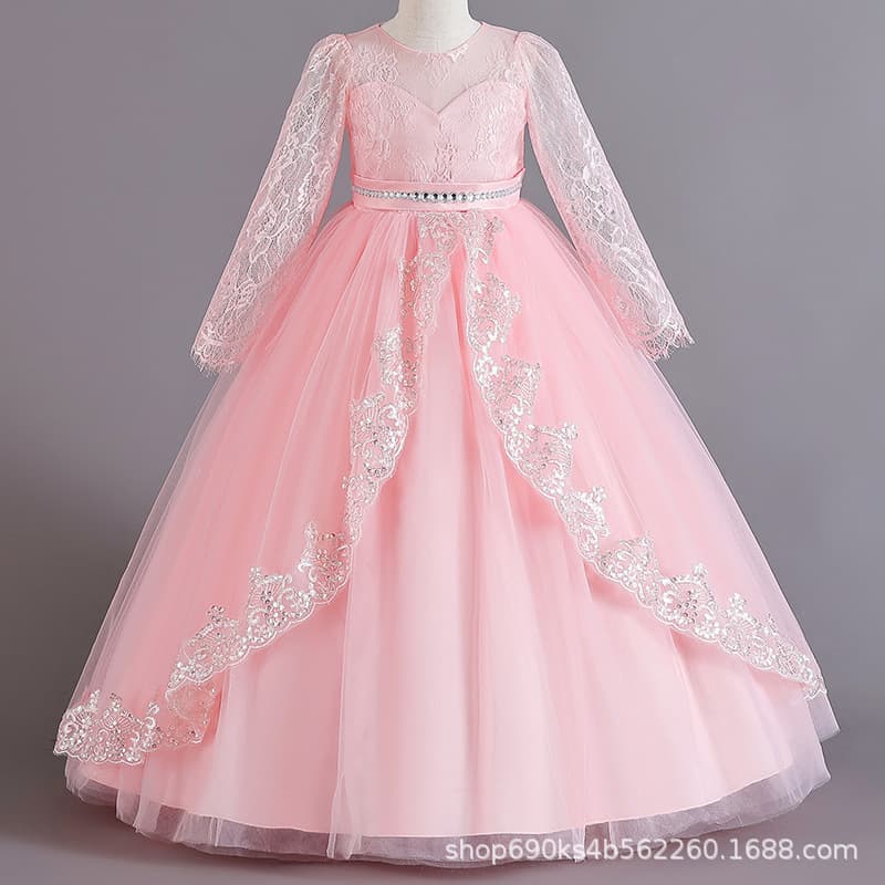 Best-Selling Long-Sleeve Children's Formal Dress Flower Girl Princess Dress Girls High-End Christmas Wedding Gown Girl Dress