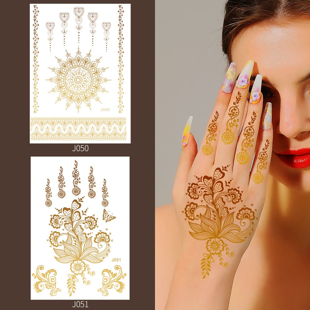 Indian Henna Tattoo Stickers Henna Tattoo Stickers Middle Eastern Gold Foil Tattoo Stickers Cross-Border Mixed Wholesale