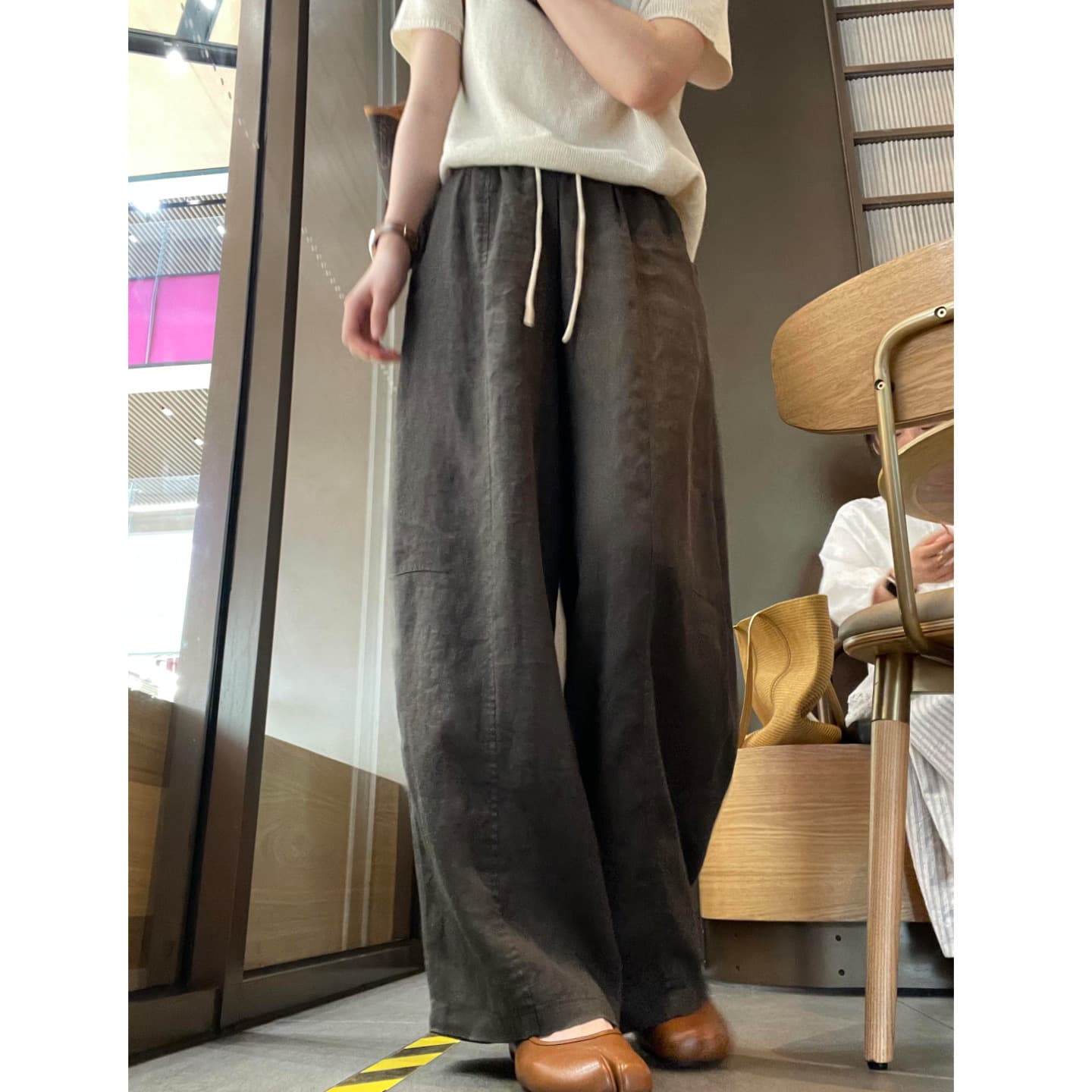 Old Money Style Cotton Linen Curved Leg Pants for Women Summer 2026 Lightweight Plus Size High Waist Loose Slimming Casual Wide Leg Trousers