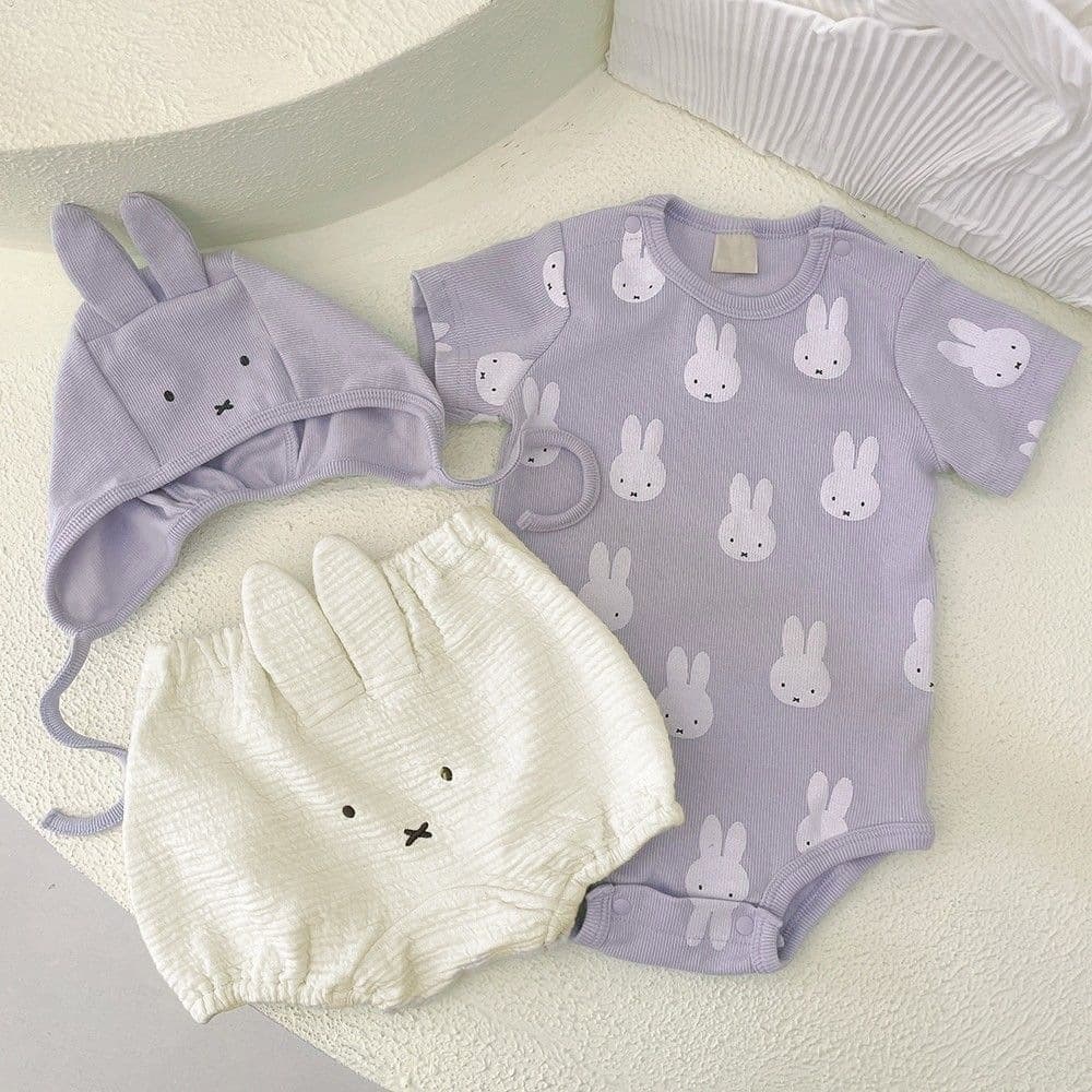 ins style spring and summer newborn baby cute cartoon rabbit series romper shorts hat baby suit