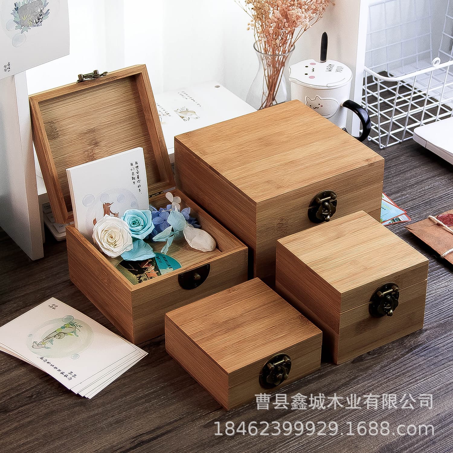 Bamboo Wood Lockable Square Storage Box, Home Loose Tea Storage Packaging, Birthday Gift Wooden Box