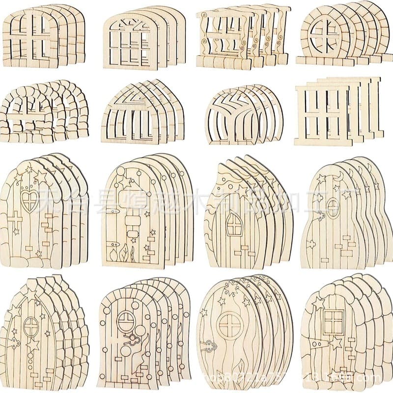 64-Piece Fairy Tale Garden Door and Window Decorations, DIY Dollhouse Home Garden Decorative Doors in Stock