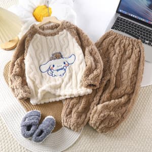 Fall/Winter Thick Warm Cloud Fleece Cartoon Pajama Set for Kids, Boys, Girls, Children, Adults, Family Matching