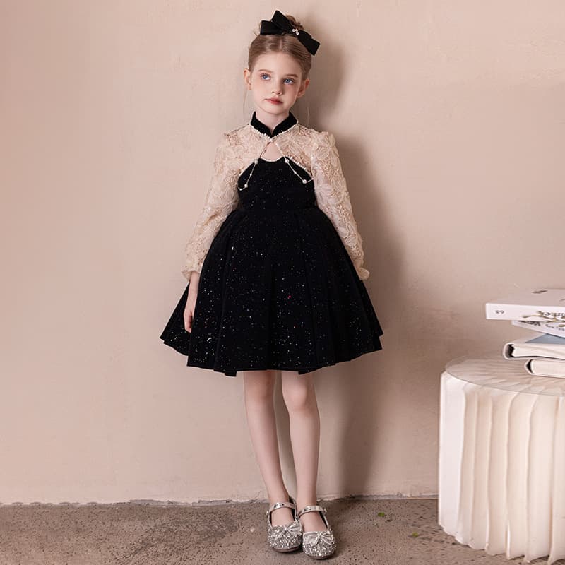 Girls Black Princess Dress Children's Birthday Light Luxury High-End Summer New Style June 1st Hosting Runway Dress