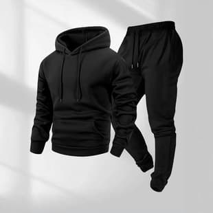 Cross-Border Spring/Autumn Men's Casual Two-Piece Set, Solid Color Hoodie Pullover Sweatshirt with Jogger Pants, Multi-Color Customizable Logo