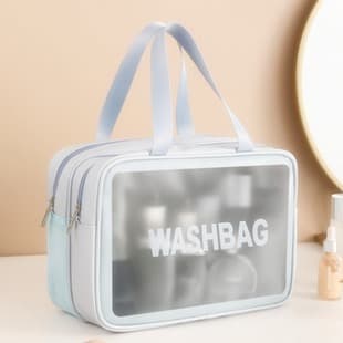 Ins Double-Layer Wet-Dry Separation Toiletry Bag Portable PVC Wet-Dry Separation Swimming Bag Frosted Handbag Double-Layer Cosmetic