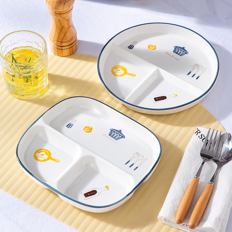 Premium Home Use Partitioned Plate, Three-Compartment Design for Adult Weight Loss and Diet Control, Ceramic, Suitable for Children and Babies