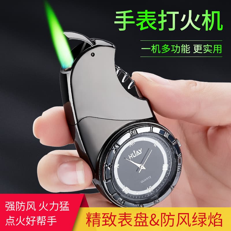 Cross-border Hot Selling Watch Green Flame Lighter Men's Direct Jet Gas Lighter Creative Inflatable Windproof Lighter