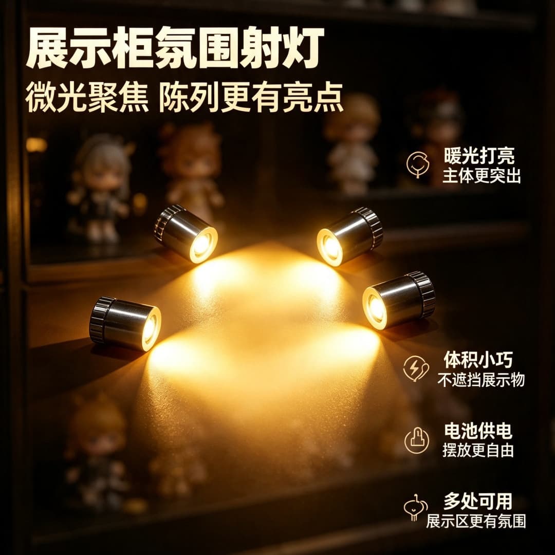 Mini LED Spot Light for Figurine Model Display, Desktop Scene Decoration, Micro Adjustable Angle Glow Light
