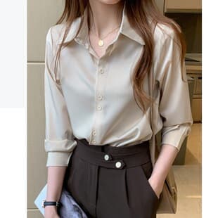 Spring Fall New Style Light Mature Women's Chiffon Blouse Designer Sense Niche Long Sleeve Elegant Basic Women's Top