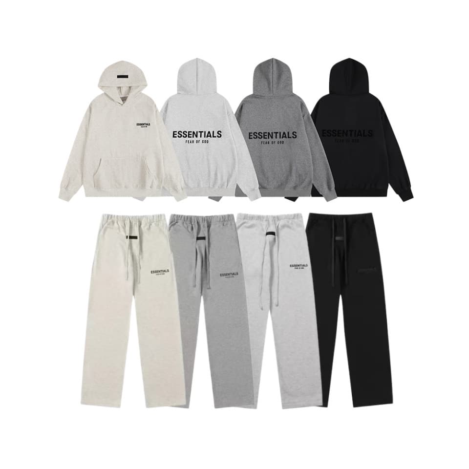 American High-Street Cross-Border FOG Secondary Line ESSENTIALS Flocked Hoodie Loose Casual Sportswear Set Autumn