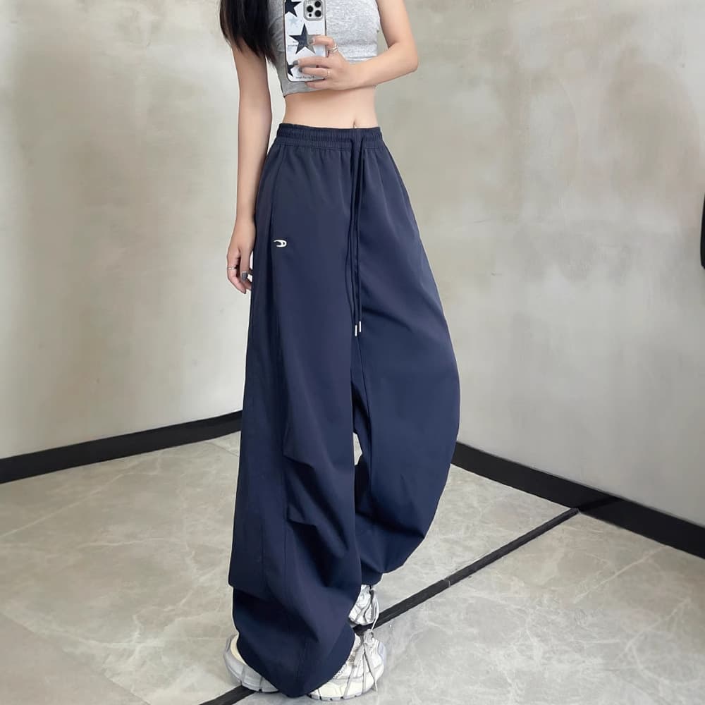 Navy Blue Work Pants for Women, Summer Thin High-Waisted Slimming Casual Pants, Relaxed Loose Fit, Quick-Dry Wide-Leg Pants