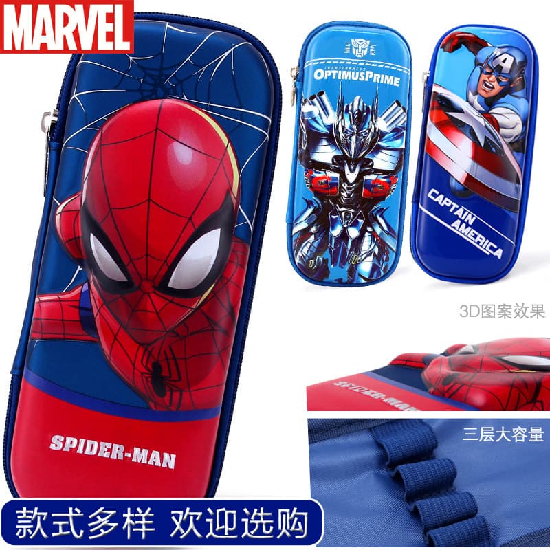 Spider-Man Elementary School Student Pencil Case Marvel Stationery Box Boy Cartoon Large Capacity Stationery Bag Children's Eva Pencil Case