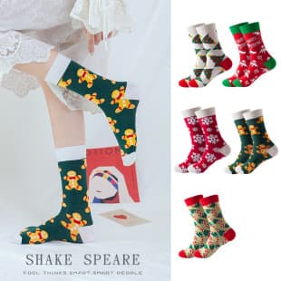 Winter Christmas Socks Snowman Santa Claus Reindeer Cartoon Mid-calf Socks Unisex European American Cross-border Trade Christmas Socks