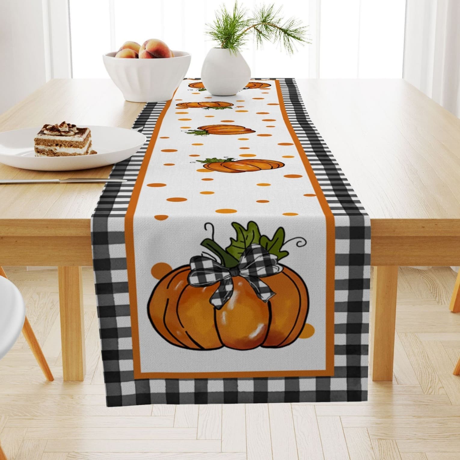 Cross-border restaurant coffee table insulated table mat autumn pumpkin maple leaf print linen table runner party holiday decoration tablecloth