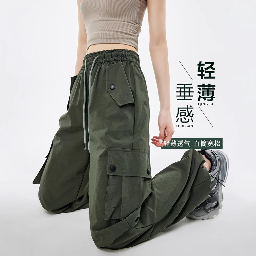 Japanese Style Cargo Pants for Women, Quick-Dry Summer Outdoor Hiking High-Street American Sport Parachute Pants for Couples