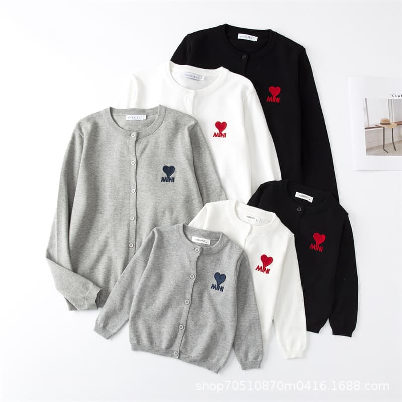 2022 New Year Love Parent-Child Cardigan Knitted Cotton Yarn Sweater Mini Love Knitwear