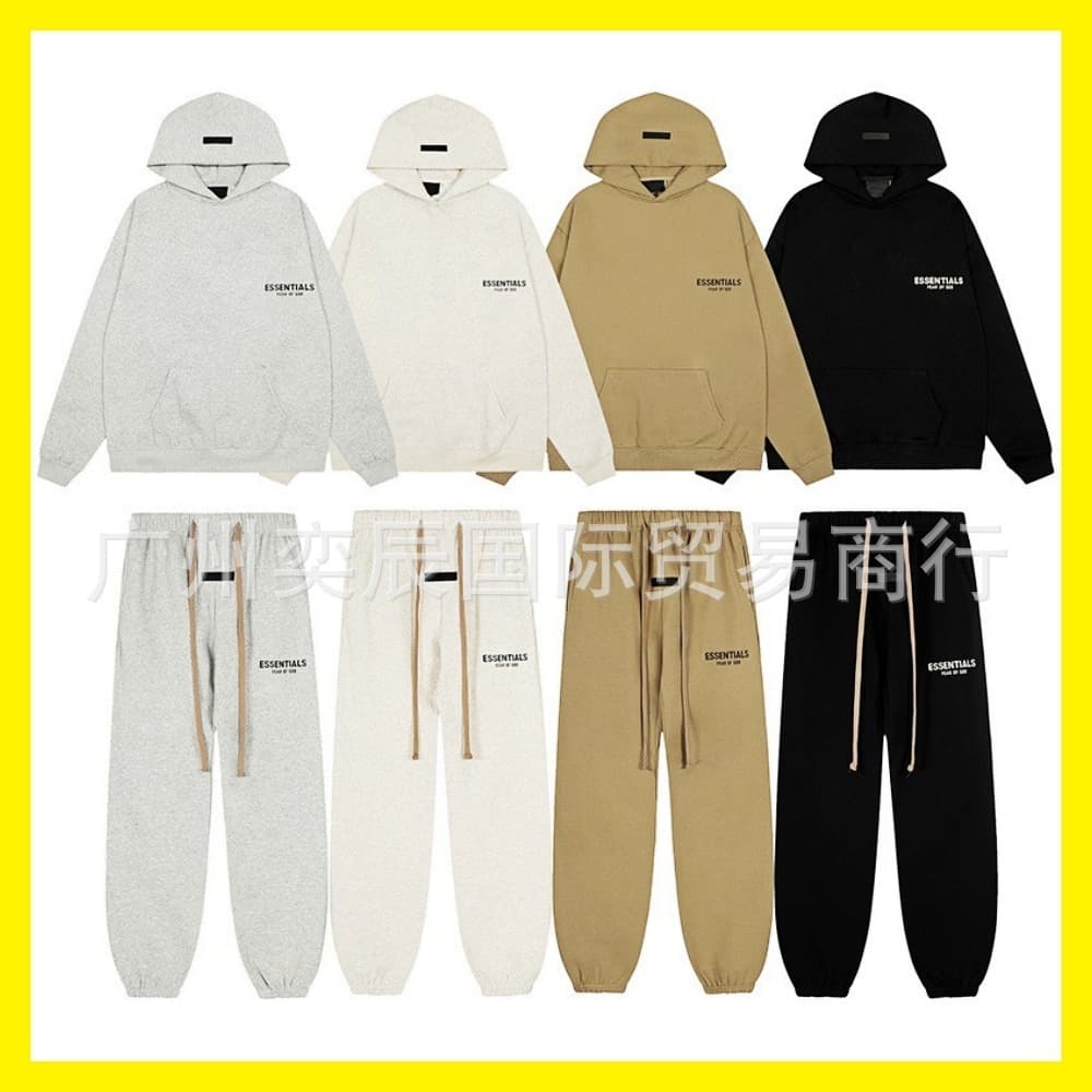FEAR OF GOD Essentials Street Style Chest LOGO Pressed Hoodie FOG Pants Set